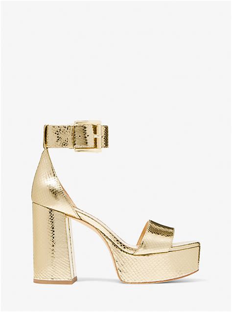 Tara Metallic Snake Embossed Leather Platform 